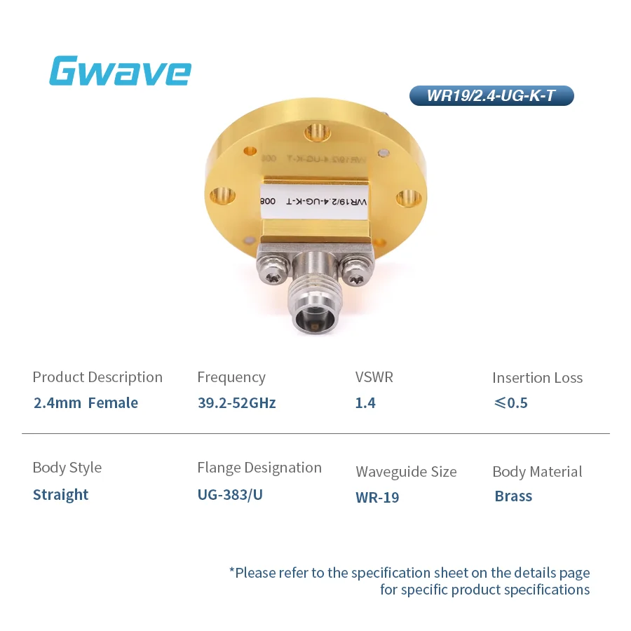 

WR-19 to 2.4mm Female Straight Waveguide Coax Adapters with UG-383/U Flange 39.2-52GHz Telecom Parts