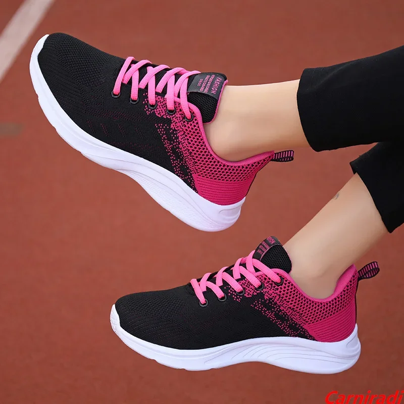 Lightweight Flying Weave Breathable Running Shoes Women Outdoor Sport Baskets Casual Sneakers Ladies Non-slip Flat Jogging Shoes