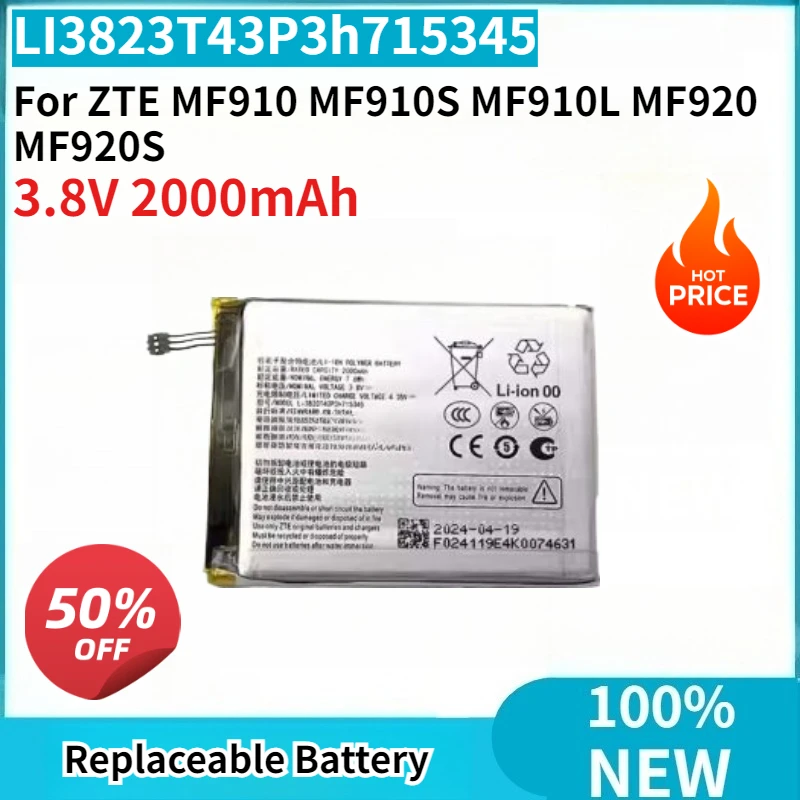 

Аккумулятор LI3823T43P3h715345 3.8V 2000mAh для мобильного Wi-Fi ZTE MF910 MF910S MF910L MF920 MF920S