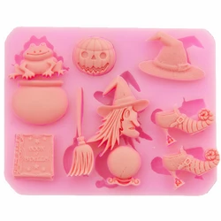 Halloween Party Sugar Silicone Mold Cake Decorating Tools Hat Pumpkin Witch Pastry Baking Polymer Clay Kitchen Bakeware