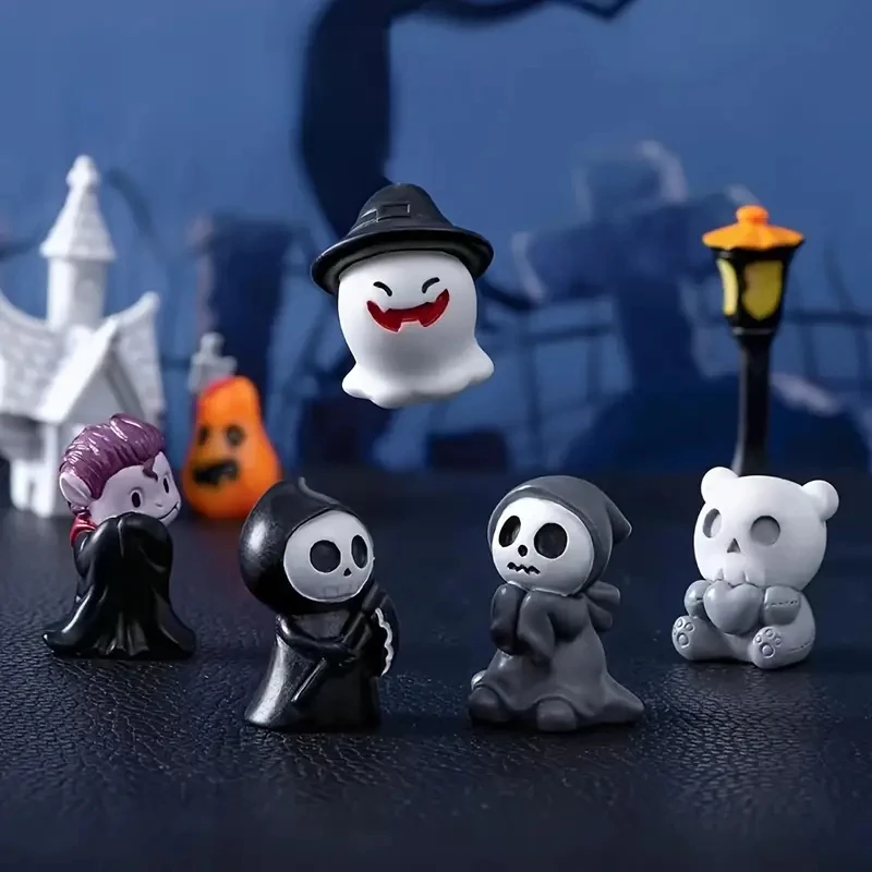 Micro Landscape Ornaments: Cute Ghost Skeleton Skull Mini Figurines Perfect for Halloween Decorations,Home Decor DIY Accessories