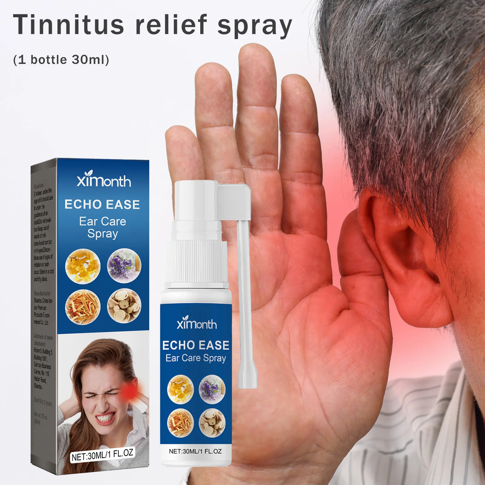 Ear Ringing Relief Spray for Ears Care Protect Hearing Loss Cure Acute Otitis Deafness Spray for Women Men The Elderly