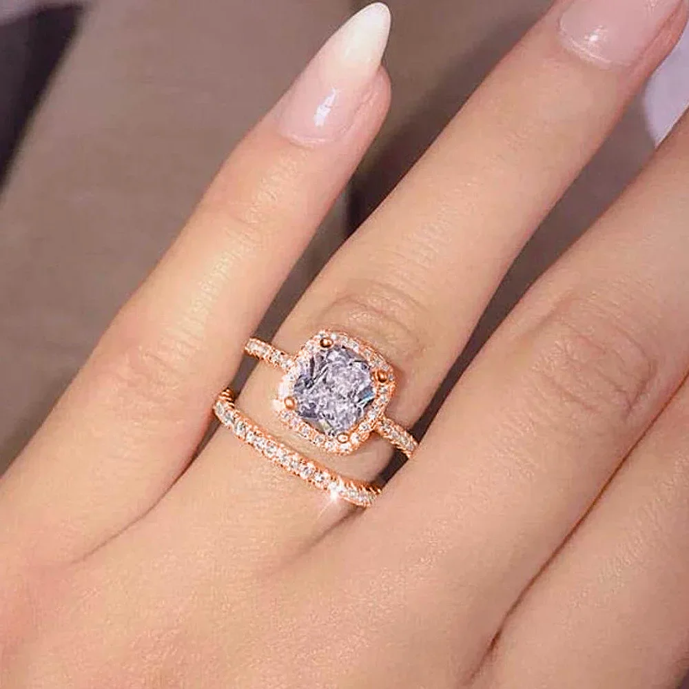 18K Rose Gold Lab Diamond Finger Ring sets 925 Sterling Silver Party Wedding band Rings for Women Men Engagement Jewelry Gift