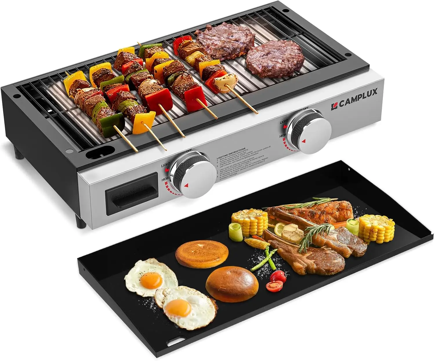 

2-in-1 Propane Griddle Grill, 19,000 BTU, Non-Stick Ceramic, Portable for RV Camping Tailgating