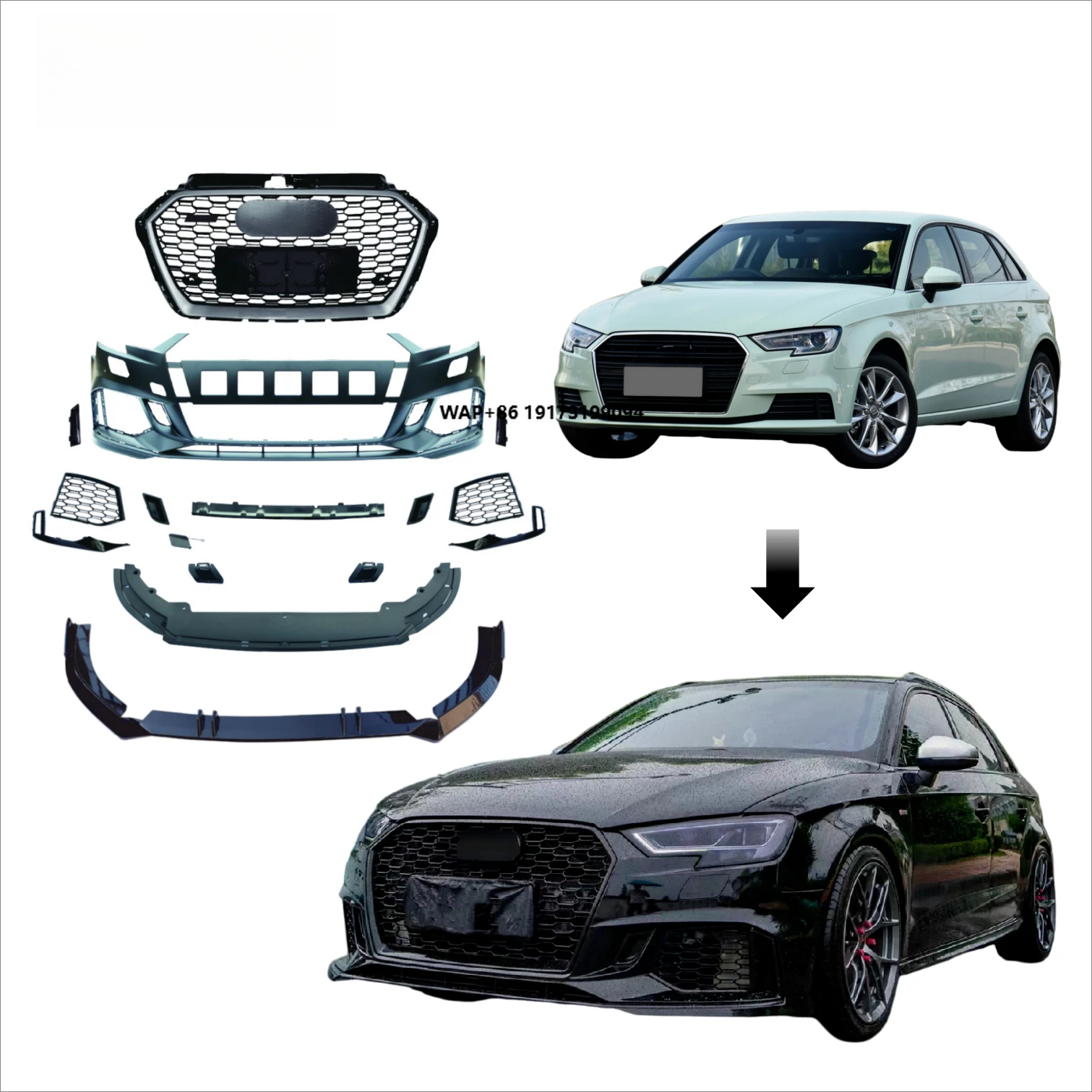 

2017-2020 A3 RS3 Style Facelift Easy Installation Bodykit Bumper Grille Lip Car Bumper with 100% Fitment New Condition