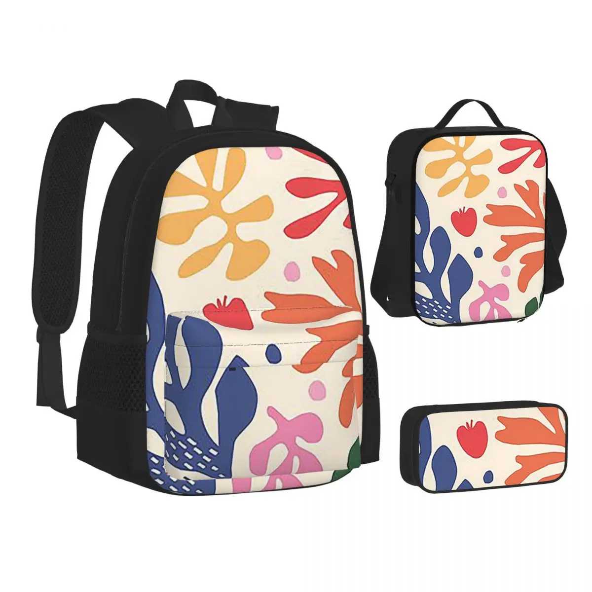 Matisse Flowers A Backpacks Boys Girls Bookbag School Bags Kids Rucksack Lunch Bag Pen Bag Three-Piece Set