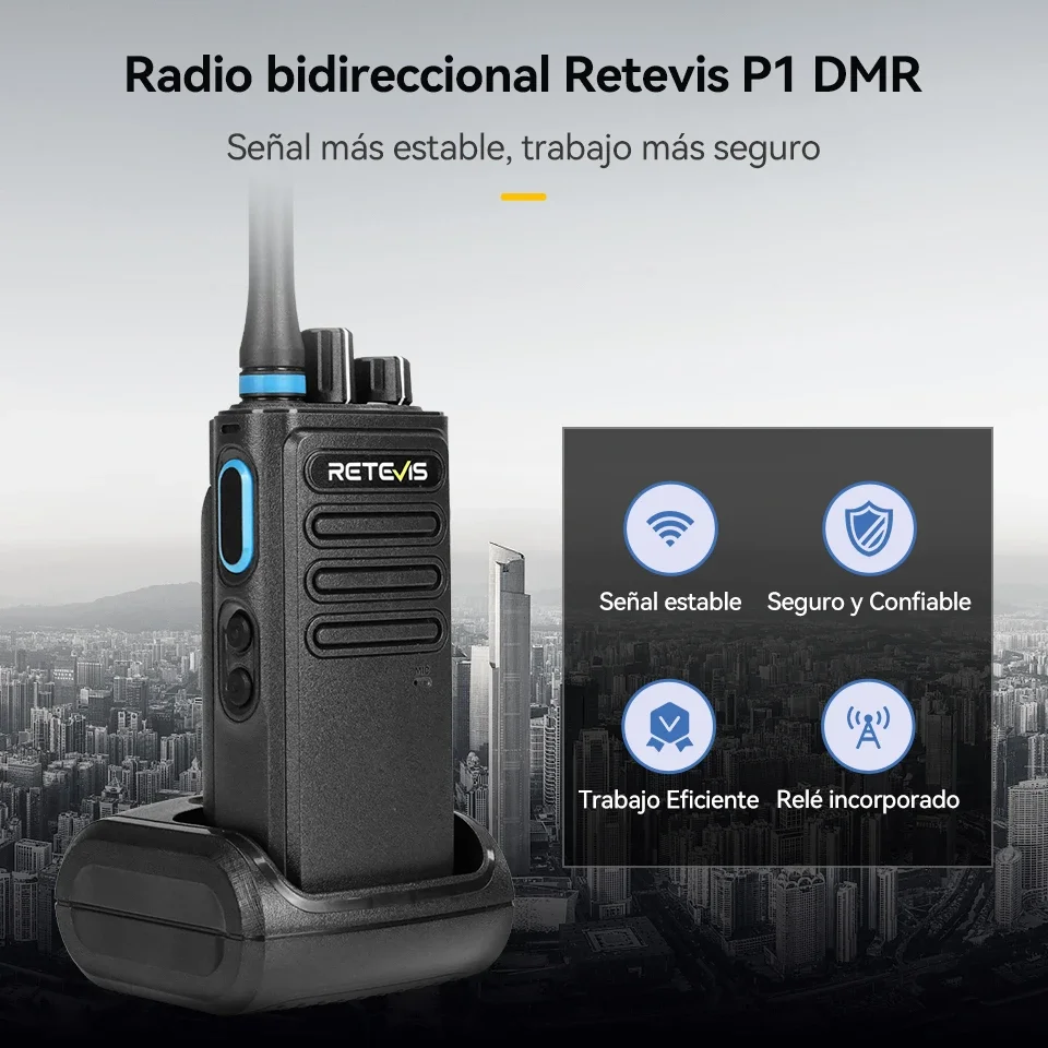 Retevis P1 Walkie Talkie Largo Alcance Emisora DMR,  Digital Walkie-Talkies Profesional,AES256 Superhet Relé Radio,UHF Emisoras de Radioaficionado Largo Alcance,Radios de Comunicacion Largo Alcance Recargable