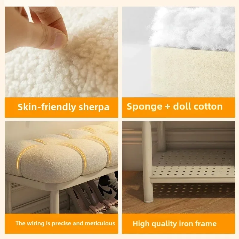 Eingangstür, Schuhwechselhocker, sitzender Schuhschrank, leichter Luxus, kreatives Ankleidezimmer, Schuhwechselhocker mit langen Streifen