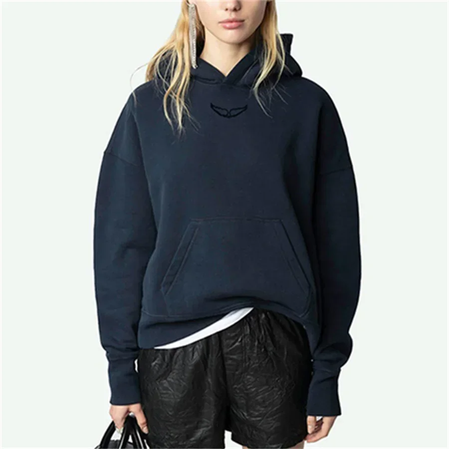 Ladie Front Wing Print Back Angel Plush Hooded Sweatshirt 2025 Spring