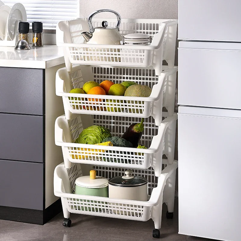 Kitchen Storage Rack Multi-layer Vegetable Basket Household Large Opening Miscellaneous Sorting Frame Stackable Kitchen Things