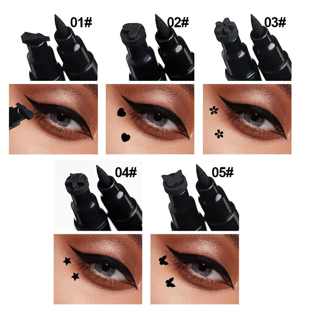 Tweekoppige Zwarte Eyeliner Potlood Met Stempel Waterdichte Oogmake-Up Langdurig Voor Meisjes