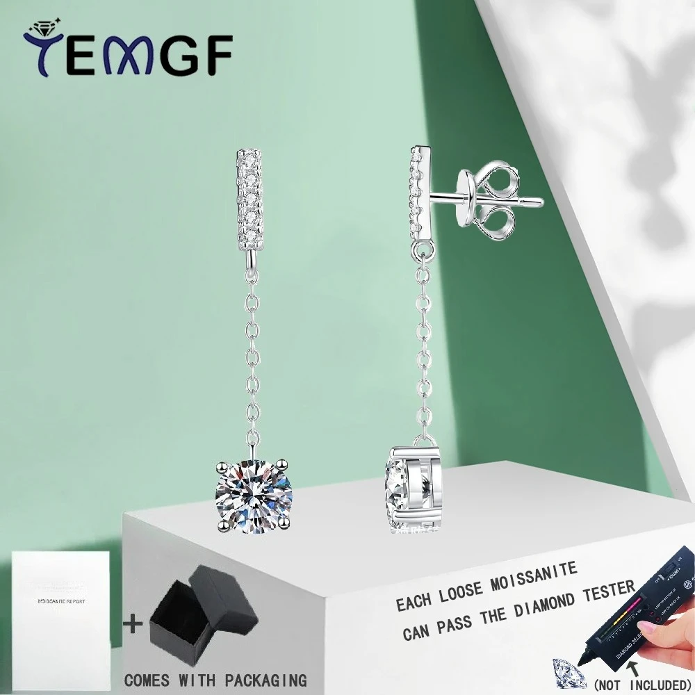 

TEMGF классические серьги-капли с муассанитом 1 карат, стерлинговое серебро S925, серьги-гвоздики с кисточками для женщин, простые модные изящные ювелирные изделия с GRA