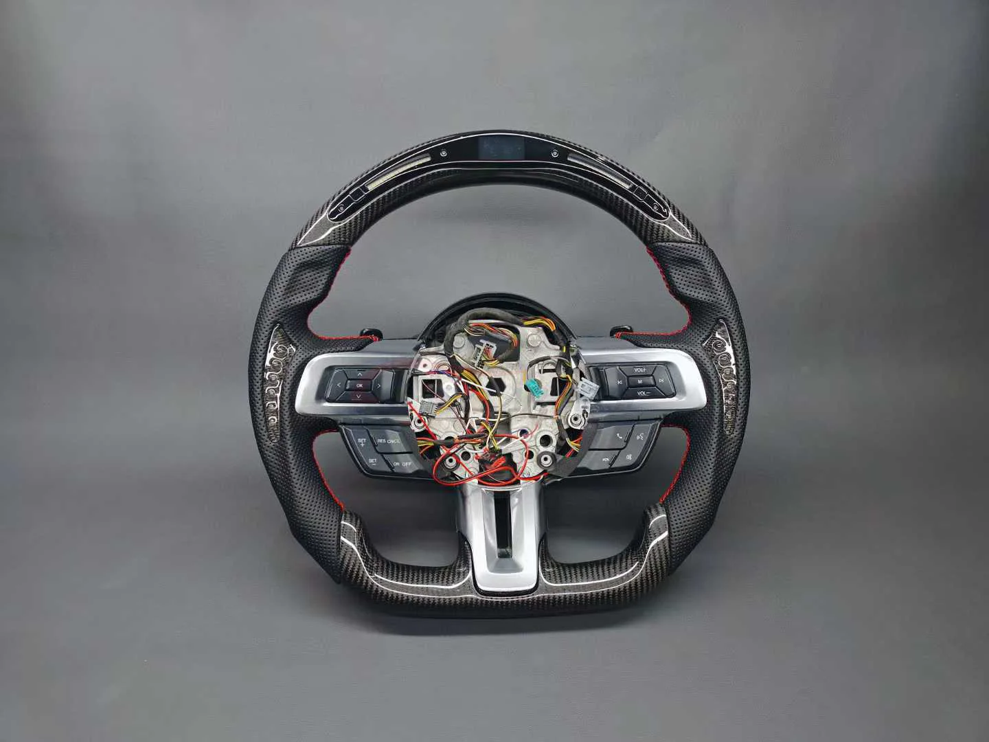 Carbon Fiber and Leather Steering Wheel  Control  LED RPM Paddle Heat Forge Wood for  Mustang GT500