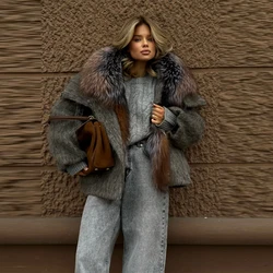 Faux Fur Collar Women's Coat Oversized Winter Hooded Jacket Loose Single Breasted Outwears 2025 New Trendy Vintage Lady Coats