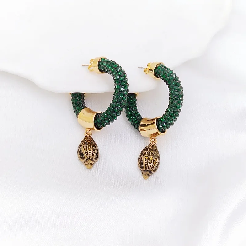 

Delicate green set rhinestones transparent forest set simple earrings