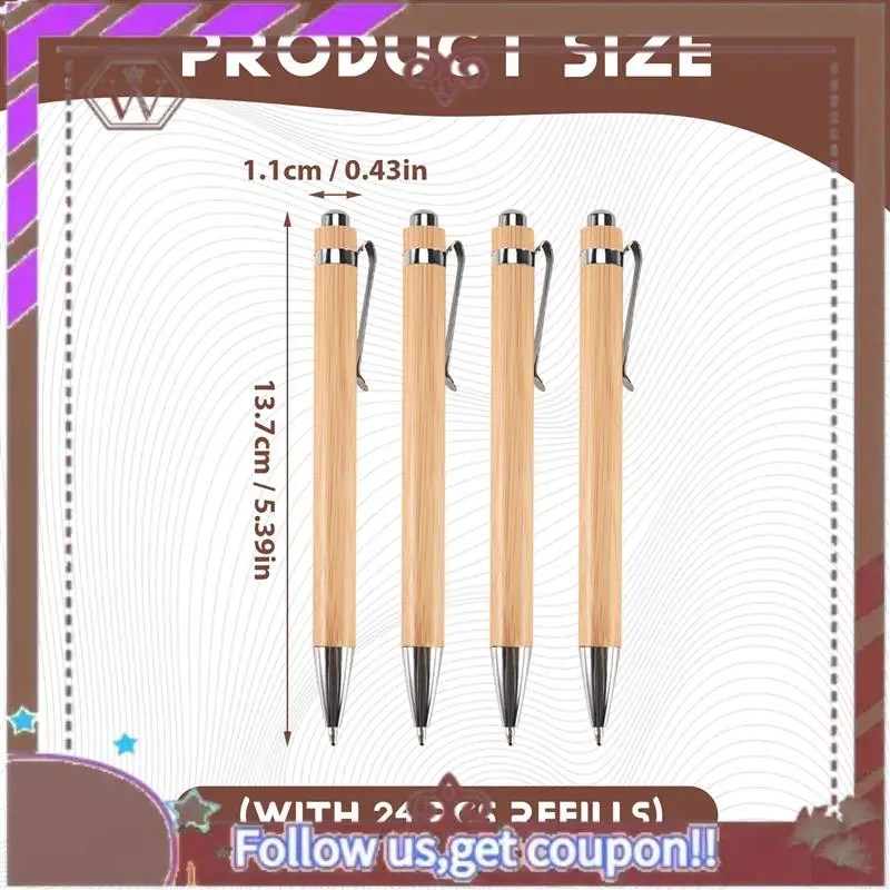 ABBG-12 piezas de bolígrafo retráctil de bambú con 24 recambios, productos de oficina, bolígrafos de bambú, bolígrafos de madera