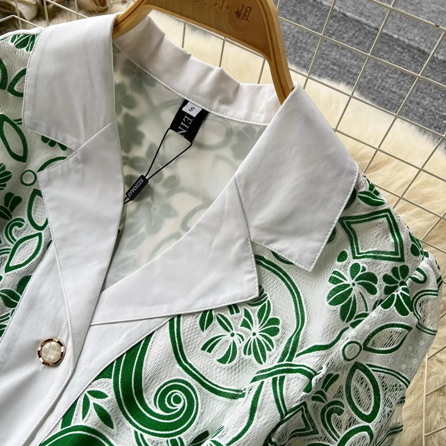 Women Elegant Party Long Dress Summer Lapel Single Breasted Short Sleeved Retro Mesh Hollowed Out Embroidered French Dresses image 3