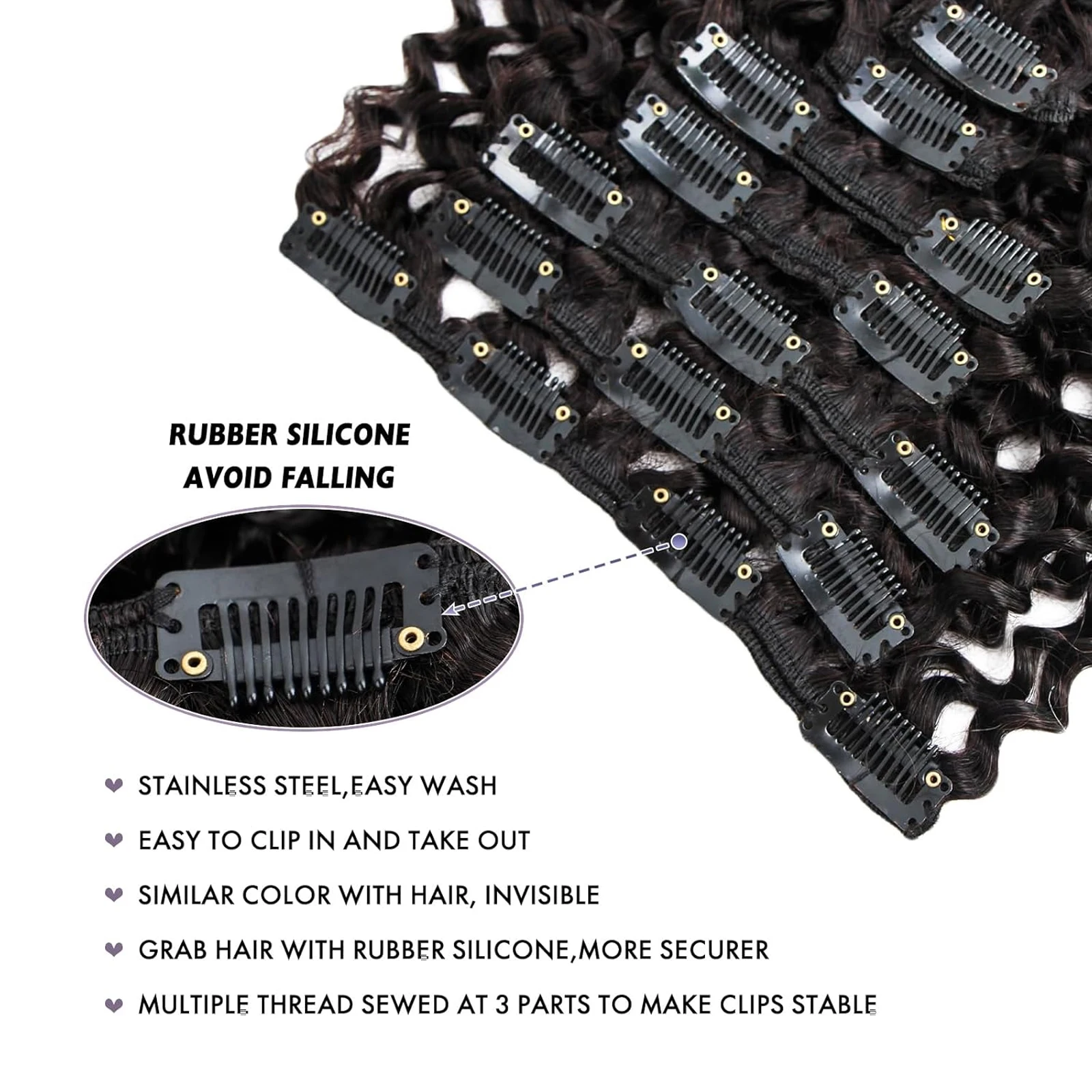 Kinky Curly คลิปในส่วนขยาย 3C 4A 100% บราซิล Remy Human Hair คลิปที่มองไม่เห็นและหนังศีรษะธรรมชาติสีดํา 7 ชิ้น