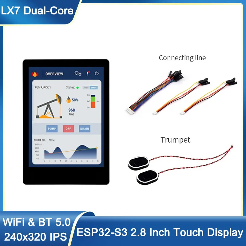 

ESP32-S3 2.8Inch Touch Display 5-Point Capacitive Touch 240x320 IPS Development Board WiFi & Bluetooth LX7 Dual-Core Processor