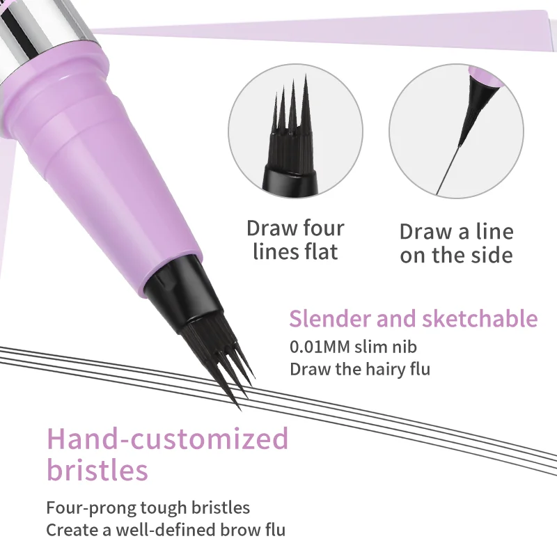 قلم حواجب مقاوم للماء، قلم ميكروبليدينج مع 4 رؤوس مقسمة لمكياج الحواجب ذو المظهر الطبيعي، محدد عيون + حشوة دقيقة