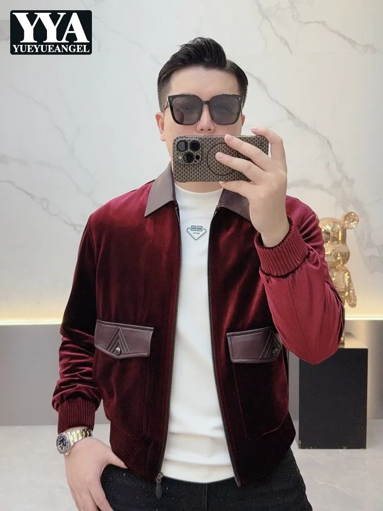 

Men Autumn Winter Spliced Slim Fit Short Jacket Zipper Turndown Collar Outerwear Fashion Casual Jackets Daily High Quality Coat