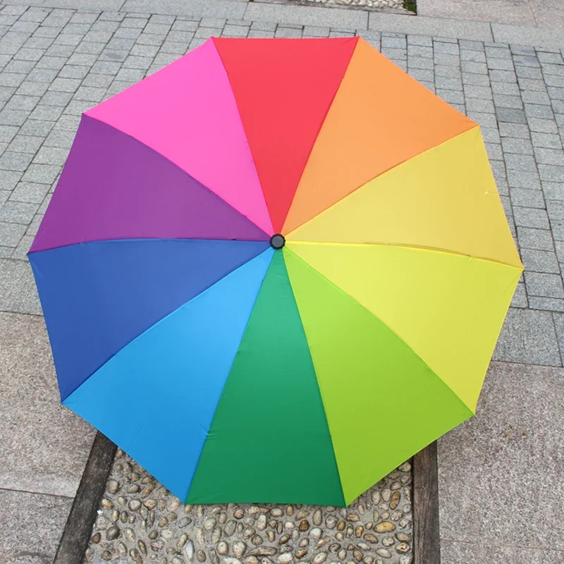 2022 Fashionable 16K Rainbow Big Umbrella Windproof Men's Leather Long Samurai Umbrella Women's Umbrella