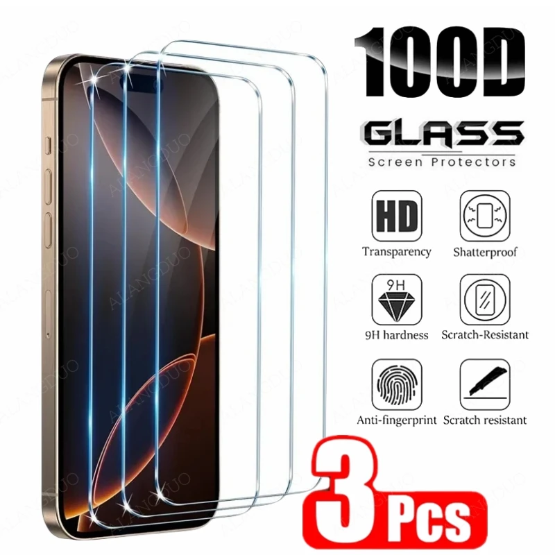 3pcs Tempered Glass For iPhone 16ProMax 16Pro 16Plus 16 Thick glue Screen Protector No white border for IPhone 16 Pro Max