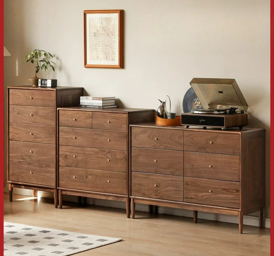 

Customizable Solid Wood Nine Bucket Cabinets Modern Entrance Cabinets Walnut Bedroom Lockers Drawers Bedside Cabinets