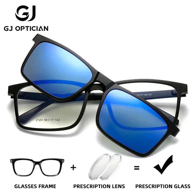 

GJ OPTICIAN Versatile Magnet Adsorption Glasses Polarizing Clip Sunglasses New Men Anti Blue Light Prescription Myopia Glasses