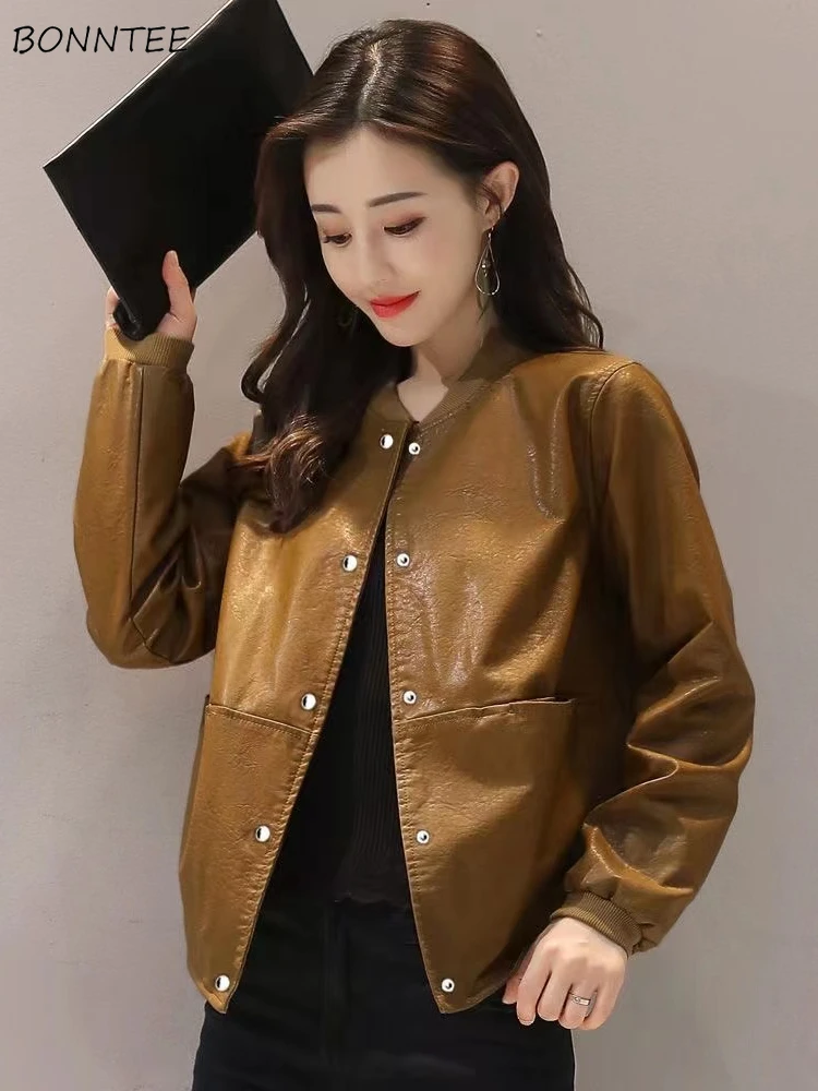 

PU Jackets Women Solid Simple Fashion Spring Autumn Coat Elegant Casual Streetwear Temper High Street Aesthetic Outwear Womens