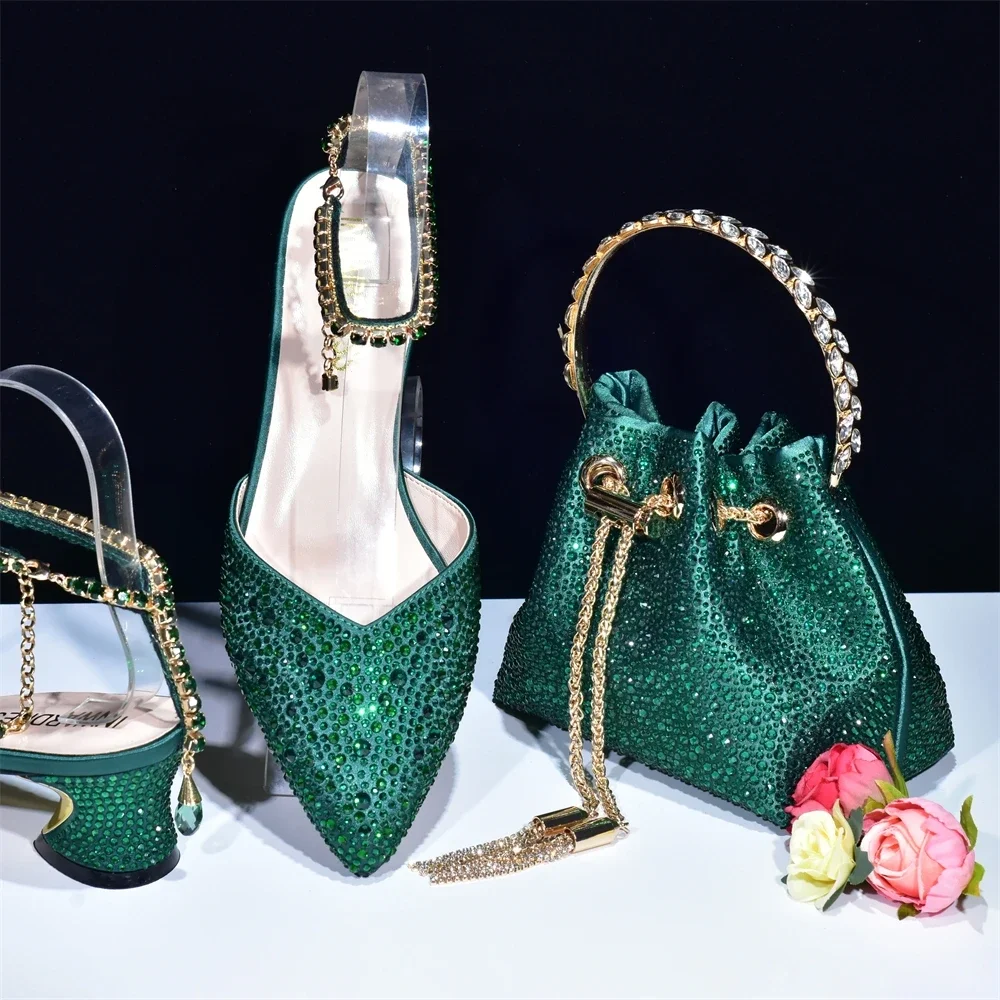 New Arrival Women Italian Handbag and Shoe Plus Size Shoes Luxury Nigerian Bag Set with Shoes Decorated with Rhinestone