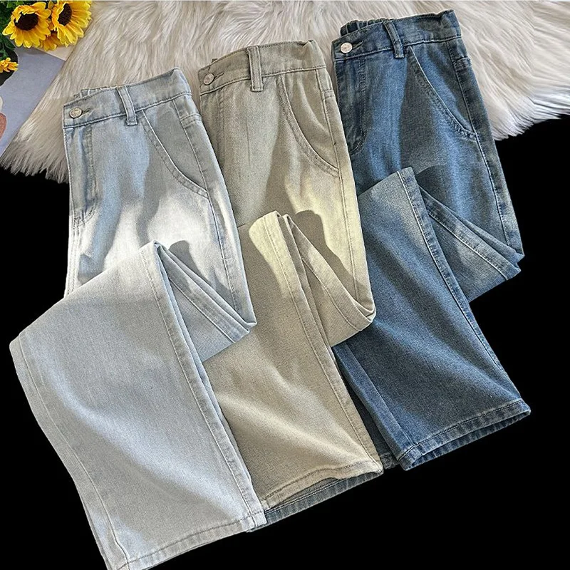 

Мужские винтажные джинсы прямого кроя, весенне-летние тонкие свободные повседневные брюки в гонконгском стиле, однотонные джинсовые брюки в стиле High Street