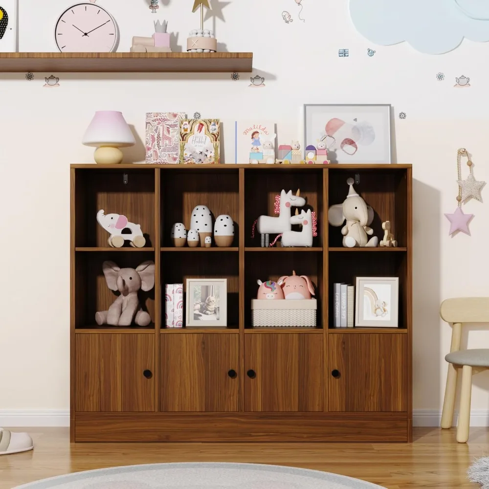 3-Tier Wooden Bookshelf with 12 Cube Storage and Doors, Suitable for Bedroom or Living Room, Dimensions: 47.8 W x 39.1 H