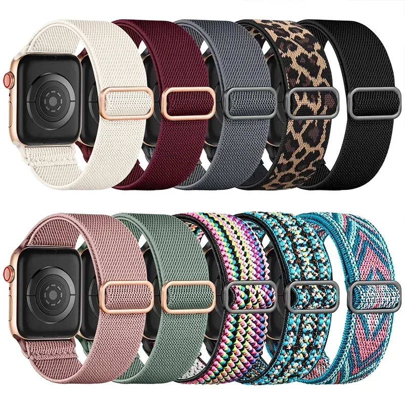 Bohemian Nylon Strap for Apple Watch ultra 2 49mm 41mm 45mm 38/40/44mm Elastic Shiny Bracelet iWatch Series 9/8/7 6 5 4 Se Band