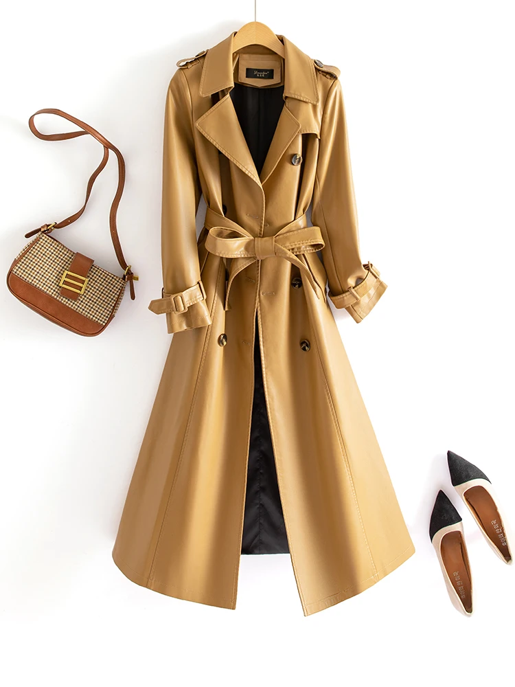 

Новая женская кожаная ветровка из овчины средней длины, приталенная, осенне-зимняя, больших размеров, ниже колена