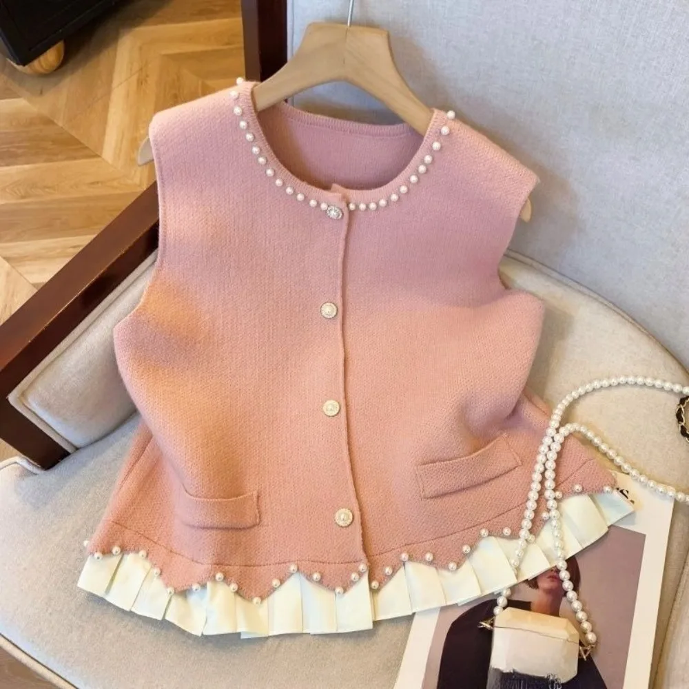 

Простой офисный женский корейский шикарный жилет в стиле пэчворк, вязаный повседневный универсальный маленький желтый аромат, складное пальто Moda