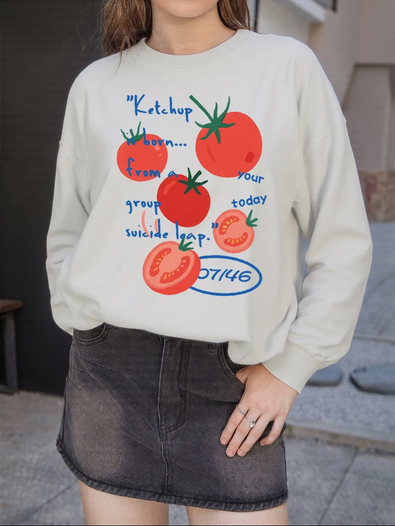 Ketchup-Sudadera con diseño de fruta y tomate dulce para mujer, jersey de calle con cuello redondo, Top que combina con todo, ropa informal Y2K