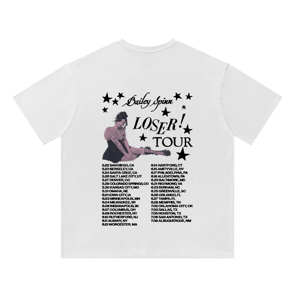 تي شيرت Bailey Spinn Loser Tour 2025 قطن للرجال/النساء ملابس الشارع برقبة دائرية وأكمام قصيرة
