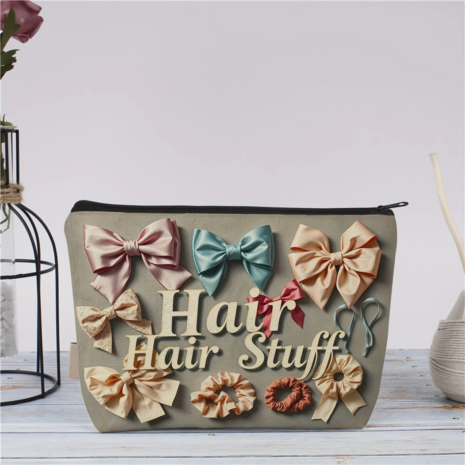 Un sac de maquillage pour accessoires de cheveux à la mode – jolie pochette multifonctionnelle à fermeture éclair pour femmes, sac de rangement de bijoux