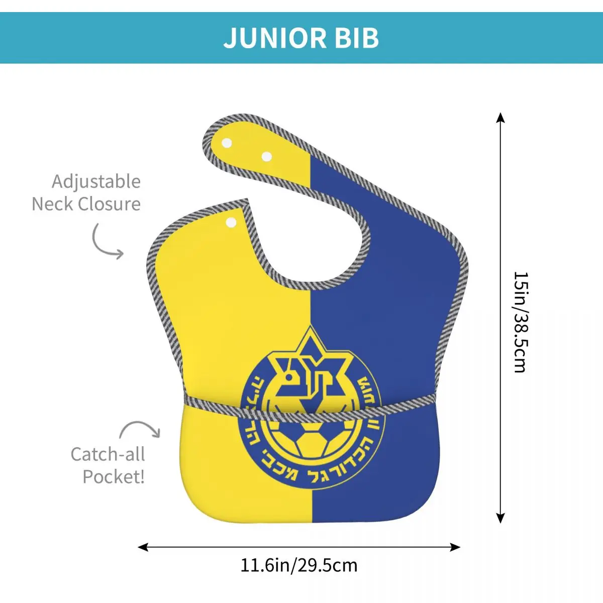 Bib de tecido impermeável para comer, Baby Boy ou Girl Bibs, Maccabi Herzeliya, Bib ajustável para criança