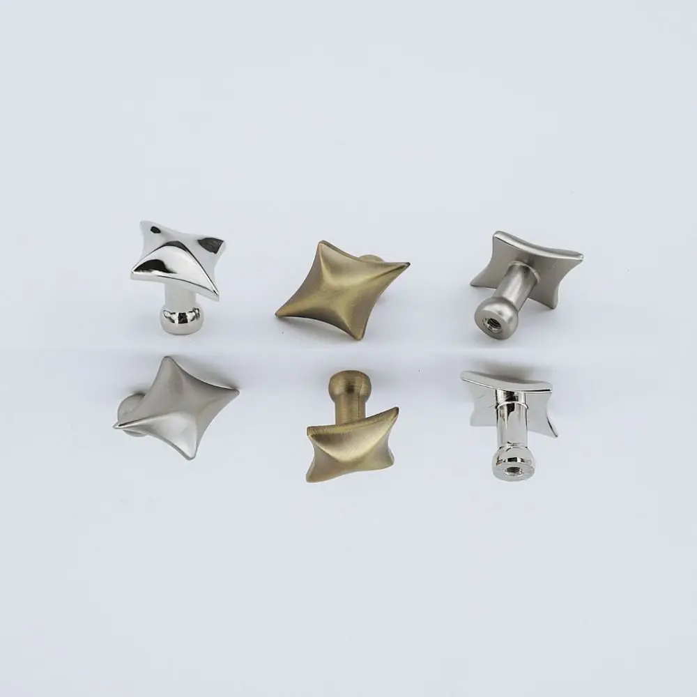 Four Point Star Cabinet Knobs Zinc Alloy Gloss Silver Drawer Pulls Compact Star-Shaped Nordic Light Luxury