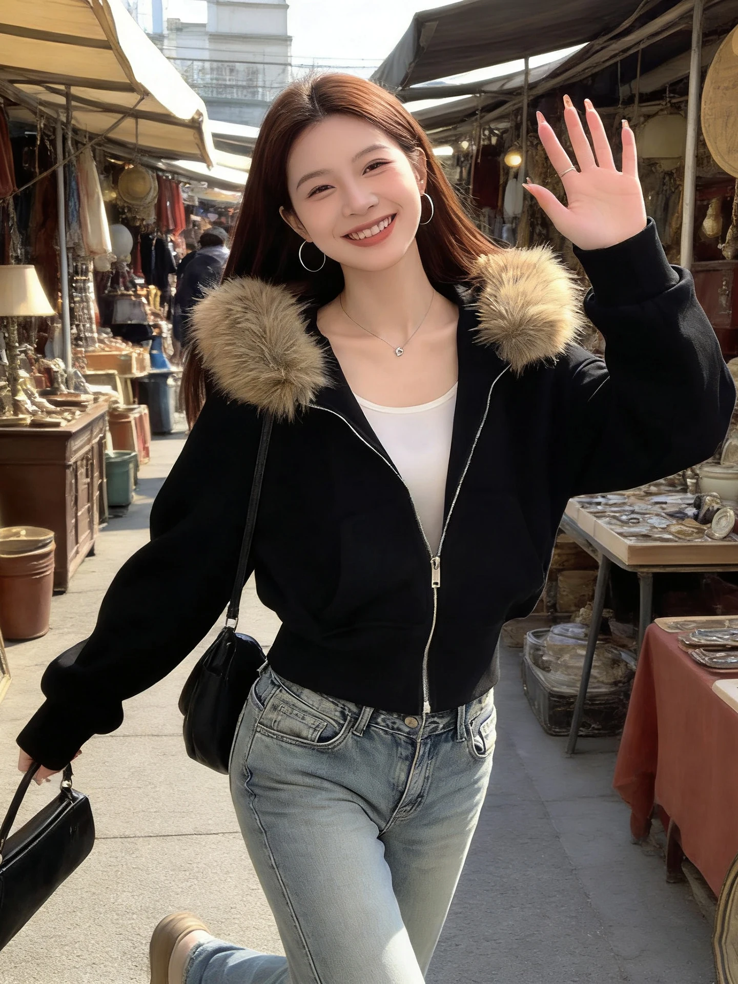 

Женский топ на молнии с капюшоном и воротником из искусственного меха в стиле ретро, осенне-зимний ленивый повседневный теплый топ со шляпой Long Sve