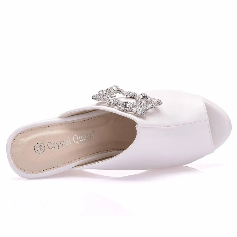 Crystal Queen Women Wedge White Shoes Wedding Stiletto Heels High Sandals Prom Party Platform
