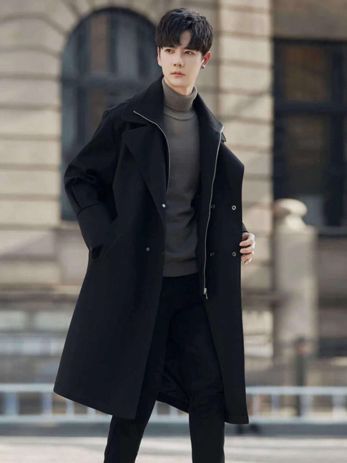 

Мужское шерстяное пальто средней длины Cleanfit, осень-зима Briti Sle Haome, ветровка Jaet, украшение на молнии, без железа, Pro...