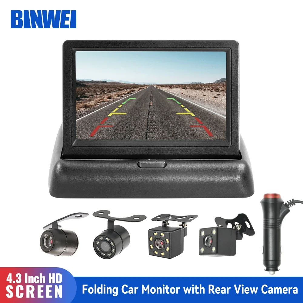 

BINWEI Folding Rear View Car Monitor with Camera 4.3" TFT LCD HD Screen LED Backup Camera for Vehicle Parking Easy Installation