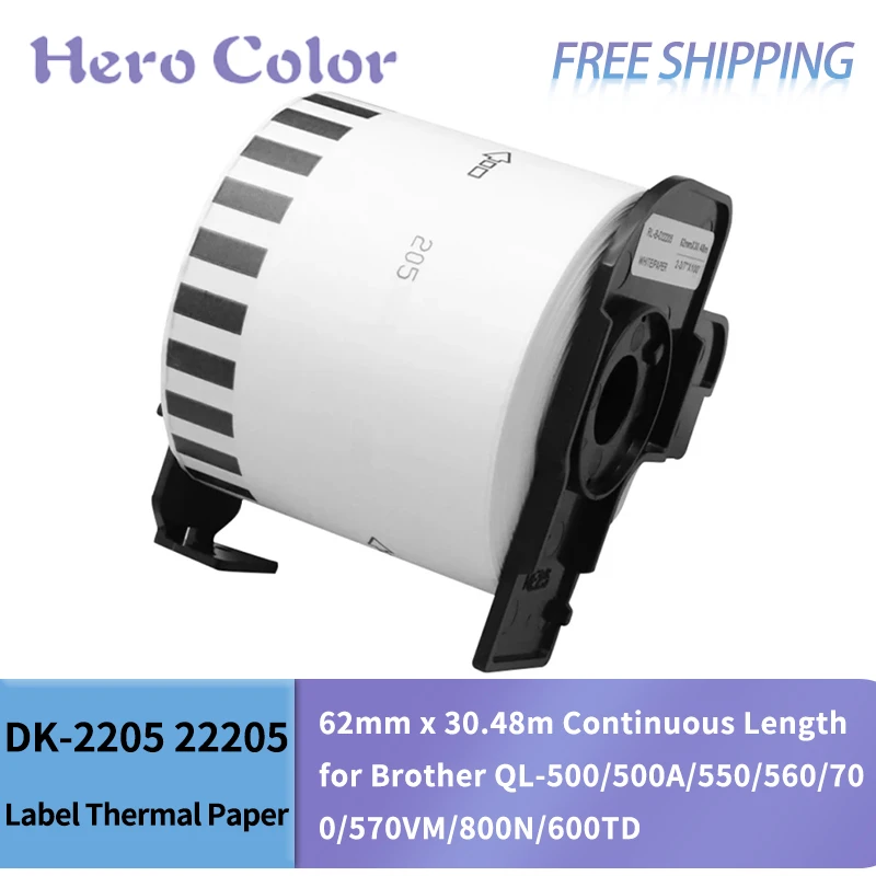 5/10 Roll DK-2205 22205 Label Thermal Paper 62mm x 30.48m Continuous Length for Brother QL-500/500A/550/560/700/570VM/800N/600TD