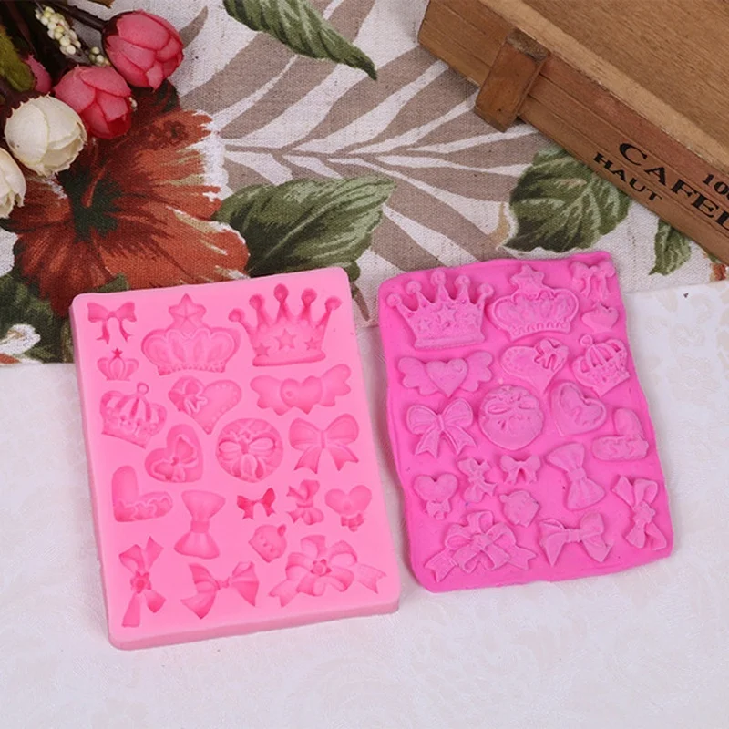 Crown Bowknot Shape 3D Fondant Cake Silicone Mold for Polymer Clay Molds Kitchen Chocolate Pastry Candy Making Tools