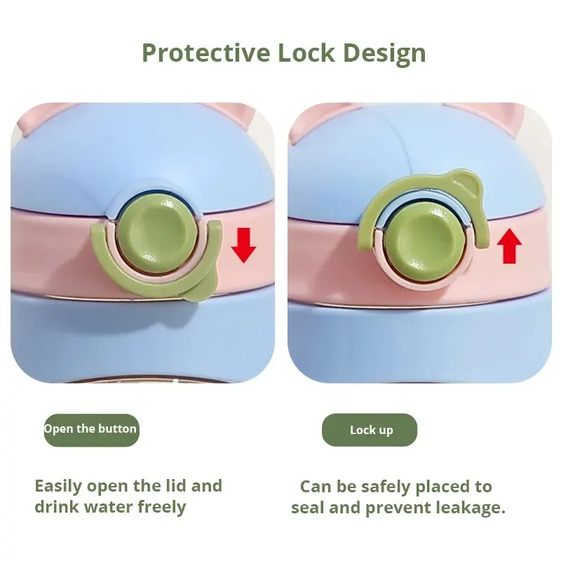 Simpatiche bottiglie d'acqua per bambini con cannuccia Tazza d'acqua da viaggio per studenti di cartoni animati Kawaii di grande capacità da 410 ml