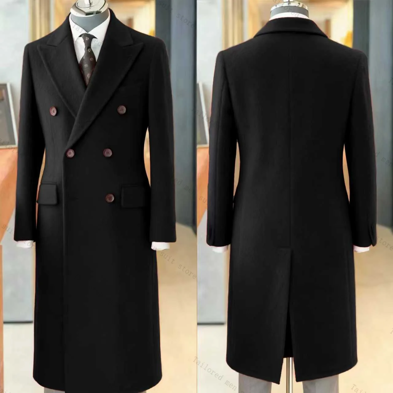 

Black Wool Men Suits 1 Piece Long Blazer Cashmere King Coat Wedding Tuxedos Jacket Winter Formal Office Customized Male Coat