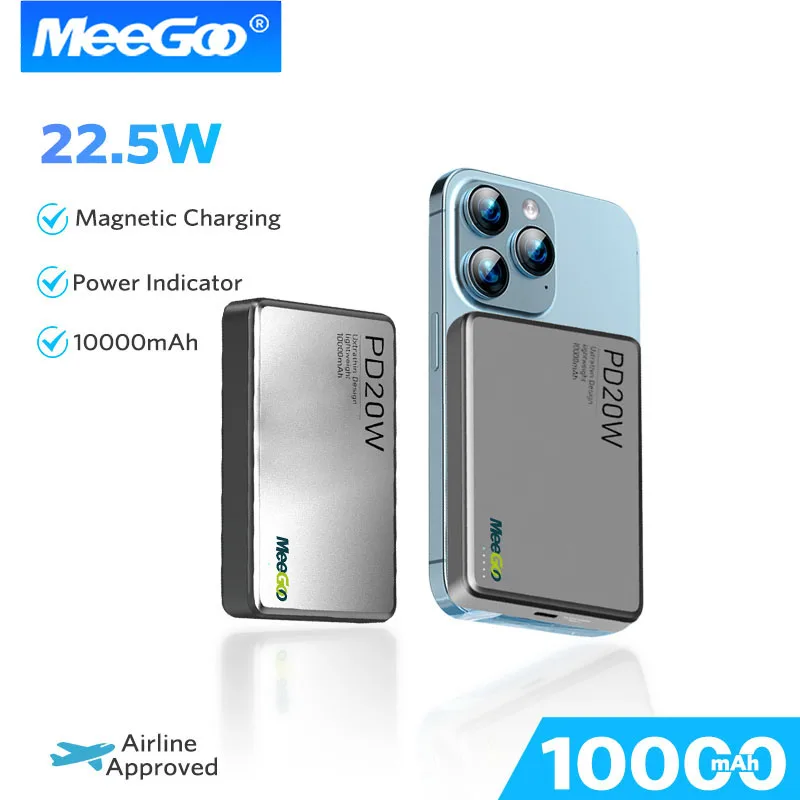 MeeGoo Mini bancos de energia sem fio magnético fino super rápido banco de potência universal portátil carregador powerbank para iPhone Android novo